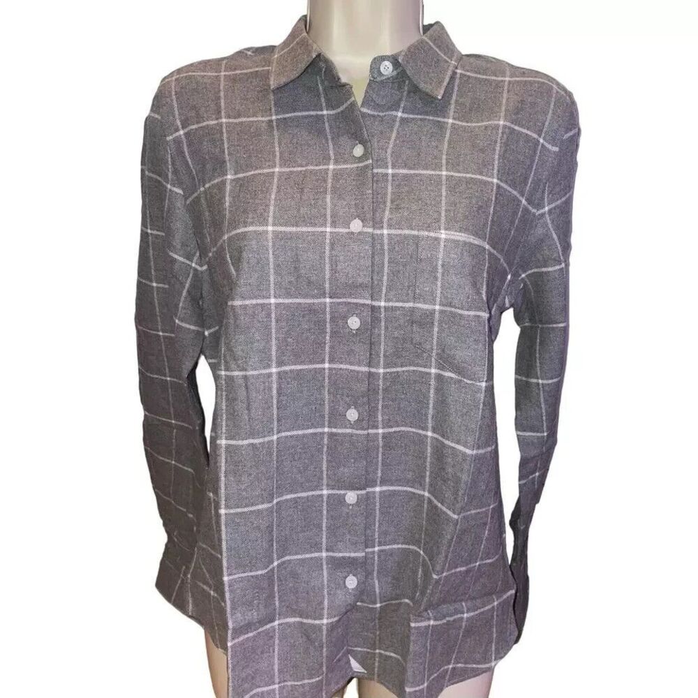 New‎ UNTUCKit Septima Shirt Womens 4 Grey Regular Fit Windowpane Plaid Button